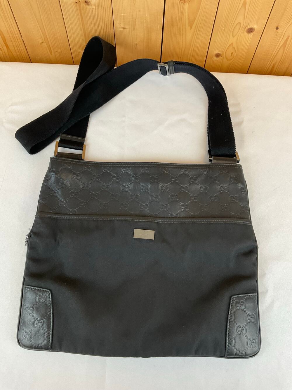Gucci Guccissima Black Messenger Bag, about 14 x 12 inches